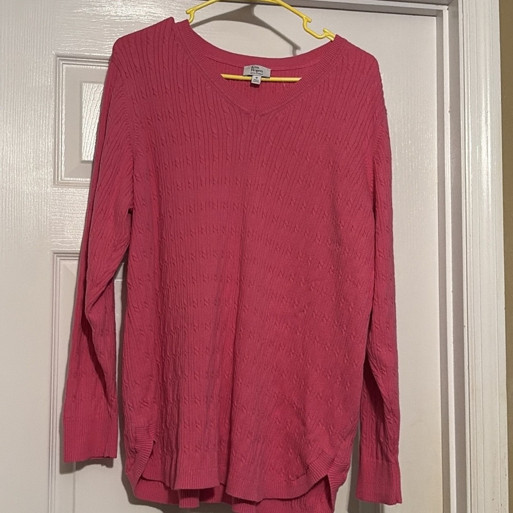 NICE Kim Rogers Preppy Pink Cable Knit Sweater 1X, Women's Plus Sweaters Size 1X